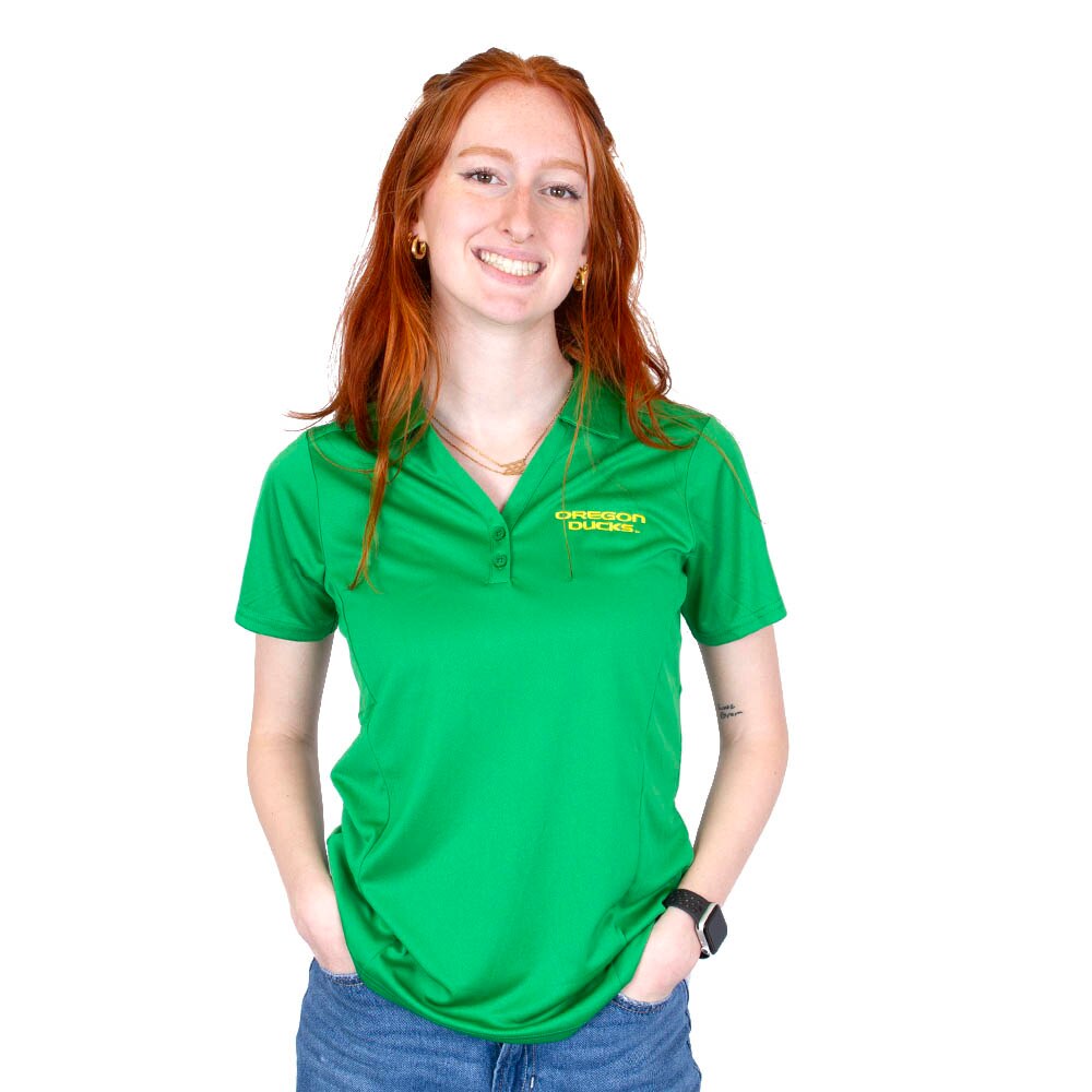 Oregon Ducks, Antigua, Green, Polo, Polyester, Women, Tribute, Shirt, 953704
